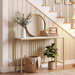 Console Table with Charging Station and Power Outlets for Hallway-White