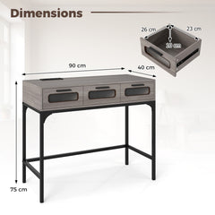 Console Table with Charging Station with Drawers and LED Lights-Grey