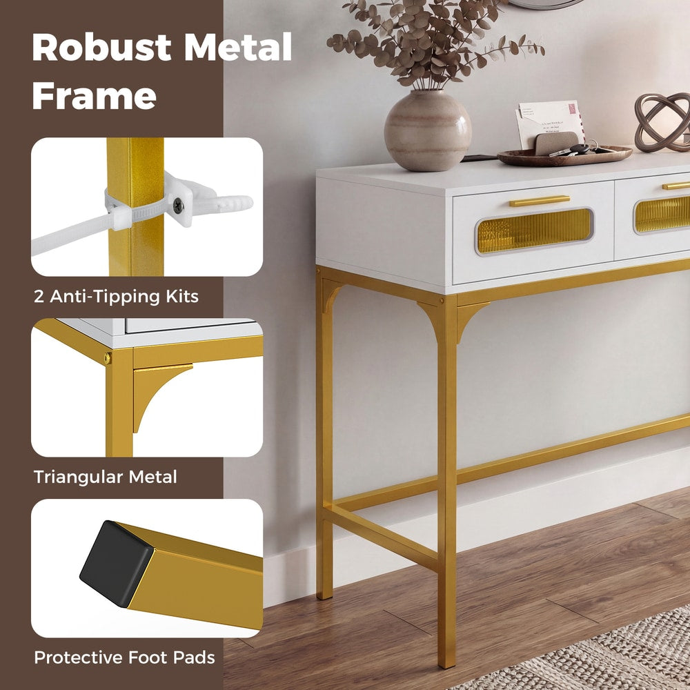 Robust metal frame console table with anti-tipping kits and foot pads