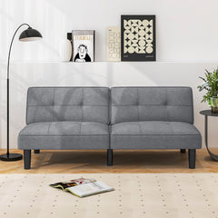 Convertible Folding Futon Sofa Bed with 6-Position Adjustable Backrest and Thick Cushion-Grey