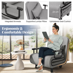 3-in-1 Convertible Sofa Bed with 5-Position Adjustable Backrest-Light Grey