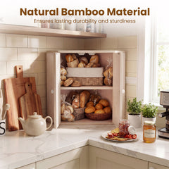 Corner Bread Box for Kitchen Counter Bamboo Double Layer Breadbox Organizer-White