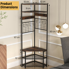 Corner Hall Tree 5-Tier Coat Rack with Shoe Storage Bench-Rustic Brown