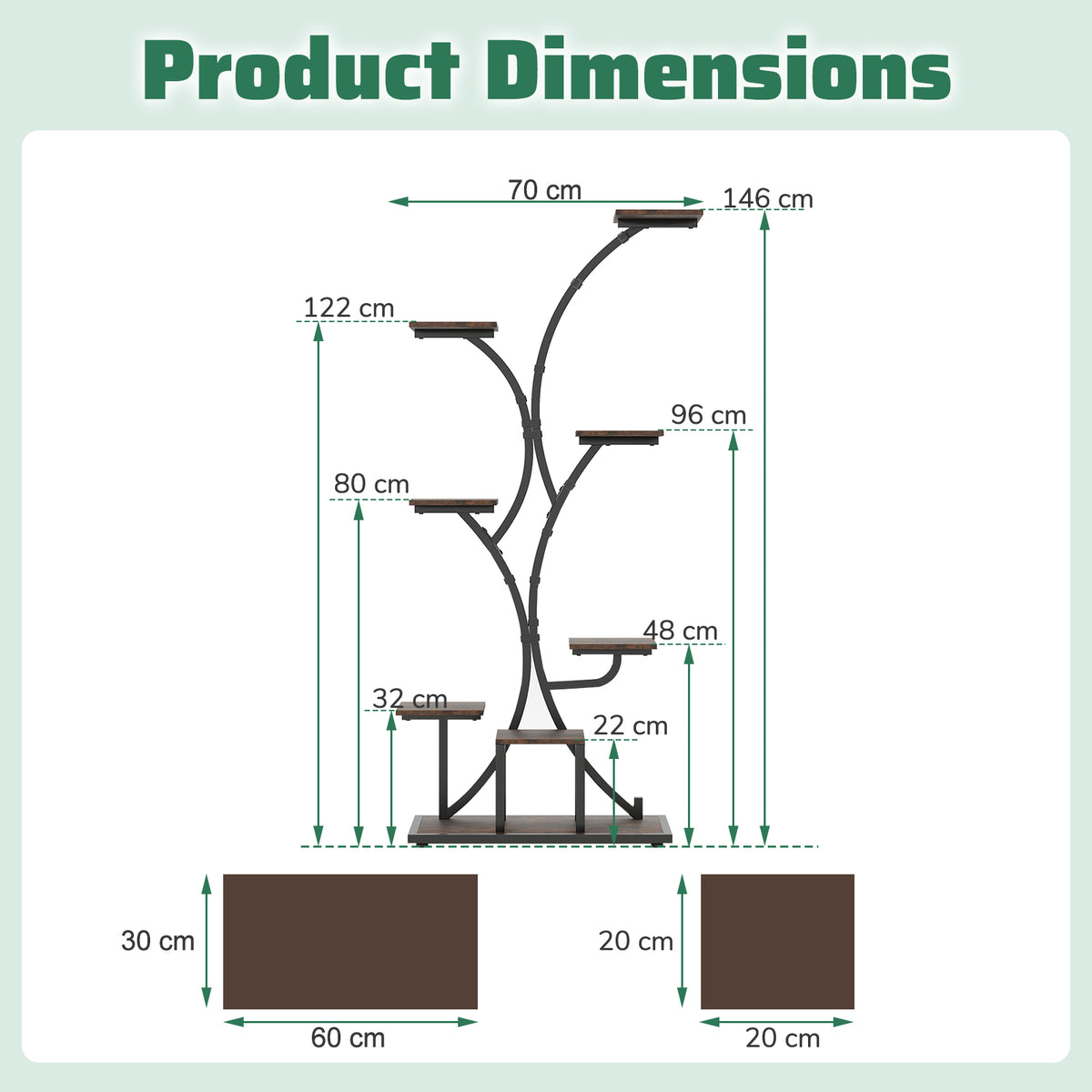 146CM Tall 8-Tier Corner Metal Plant Shelf for Multiple Plants-Rustic Brown