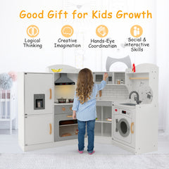 Wooden Corner Play Kitchen with Sounds and Lights for Kids