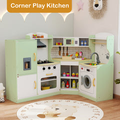 Wooden Corner Play Kitchen with Sounds and Lights-Green