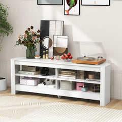Corner TV Stand with Power Outlet and 4 Open Storage Shelves-White