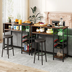 Counter Height Bar Table with LED Lights and Foldable Top-Rustic Brown