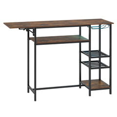 Counter Height Bar Table with LED Lights and Foldable Top-Rustic Brown