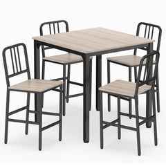 Counter Height Dining Table Set for 4 Kitchen Bar Table and Chairs Set with Faux Marble Surface-Grey