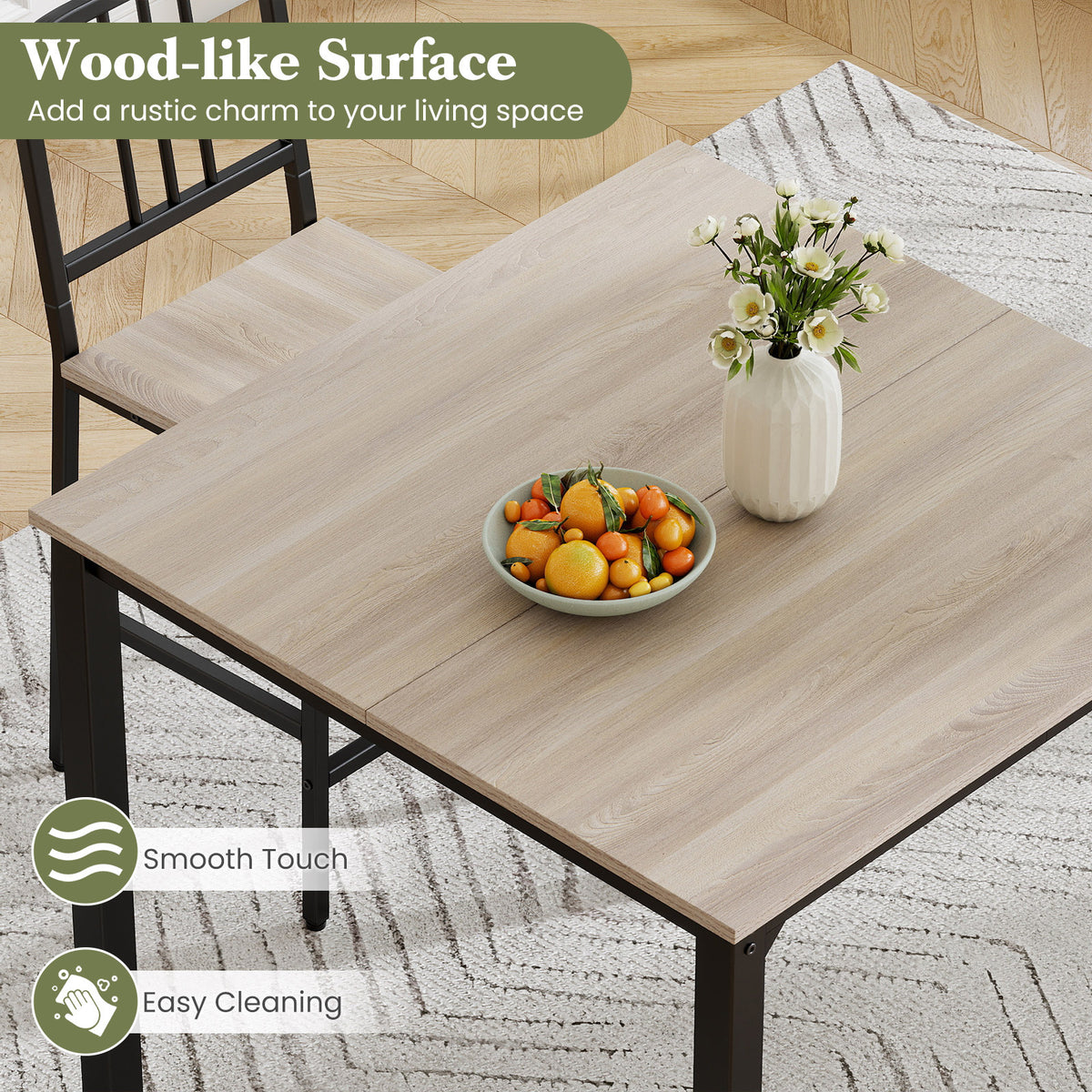 Counter Height Dining Table Set for 4 Kitchen Bar Table and Chairs Set with Faux Marble Surface-Grey