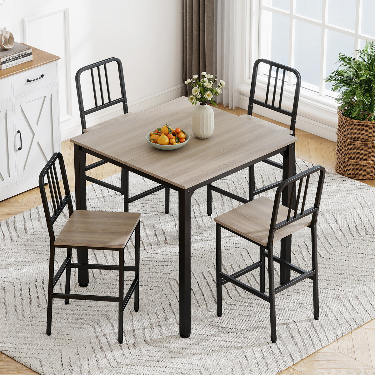 Counter Height Dining Table Set for 4 Kitchen Bar Table and Chairs Set with Faux Marble Surface-Grey