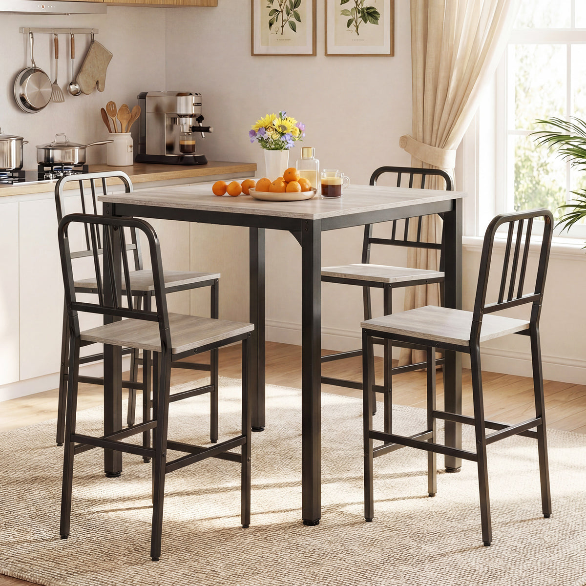 Counter Height Dining Table Set for 4 Kitchen Bar Table and Chairs Set with Faux Marble Surface-Grey