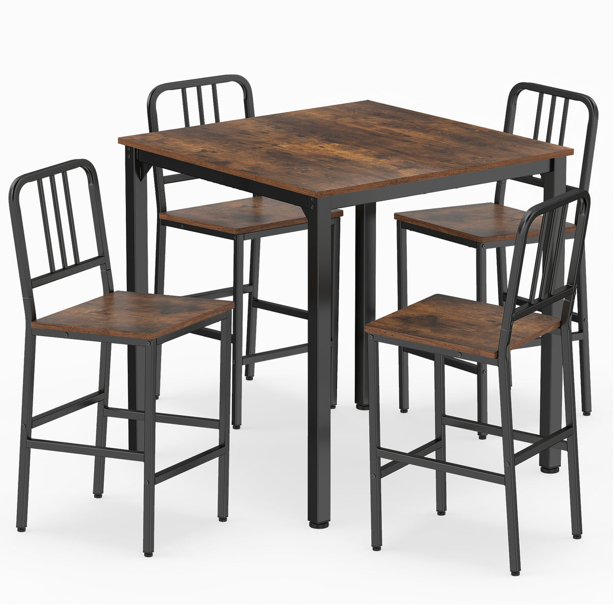 Counter Height Dining Table Set for 4 Kitchen Bar Table and Chairs Set with Faux Marble Surface-Rustic Brown