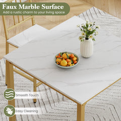 Counter Height Dining Table Set for 4 Kitchen Bar Table and Chairs Set with Faux Marble Surface-White