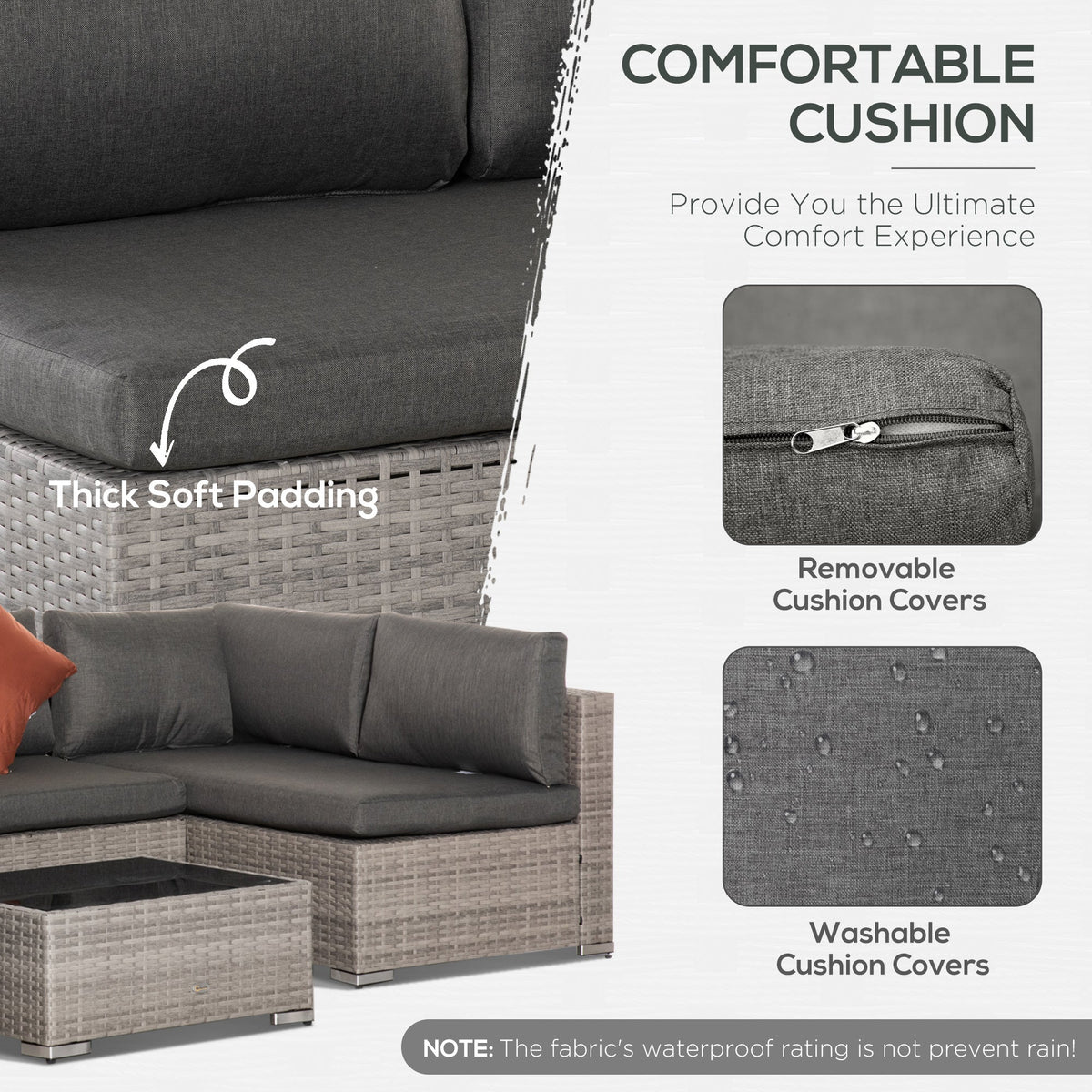 Outsunny Four-Piece Half-Square Rattan Sofa Set - Mixed Grey - product image 5