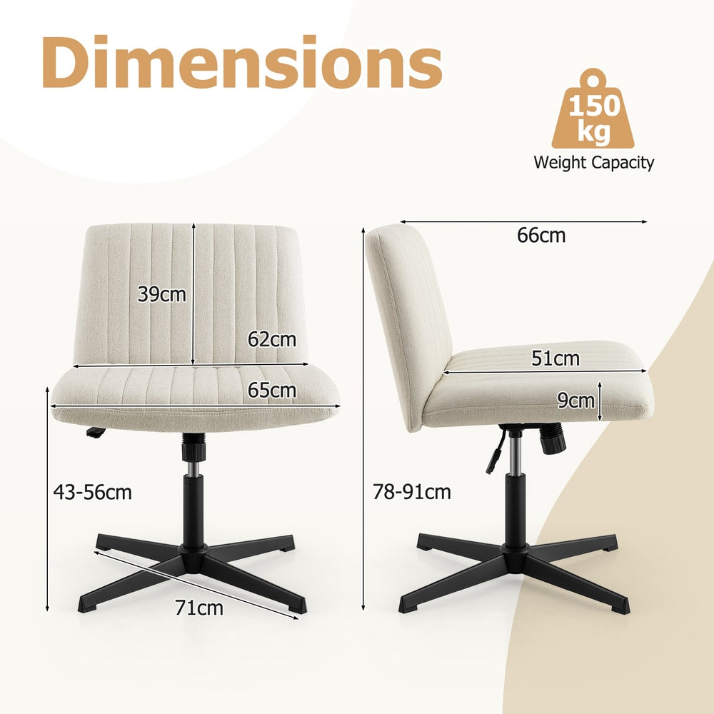 Diagram showing the dimensions of the beige office chair