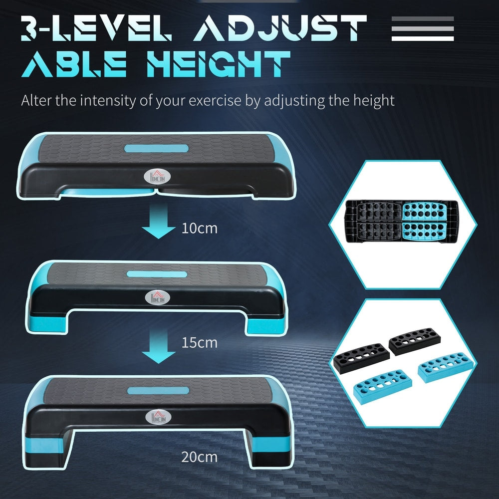 HOMCOM Aerobic Step with 3-Level Adjustable Heights in Black and Blue
