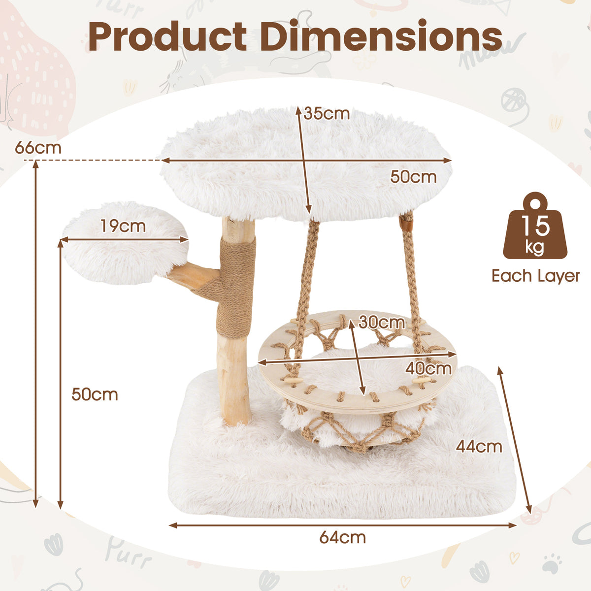 Cute Solid Wood Cat Tree Natural Branch Modern Kitten Tower-White