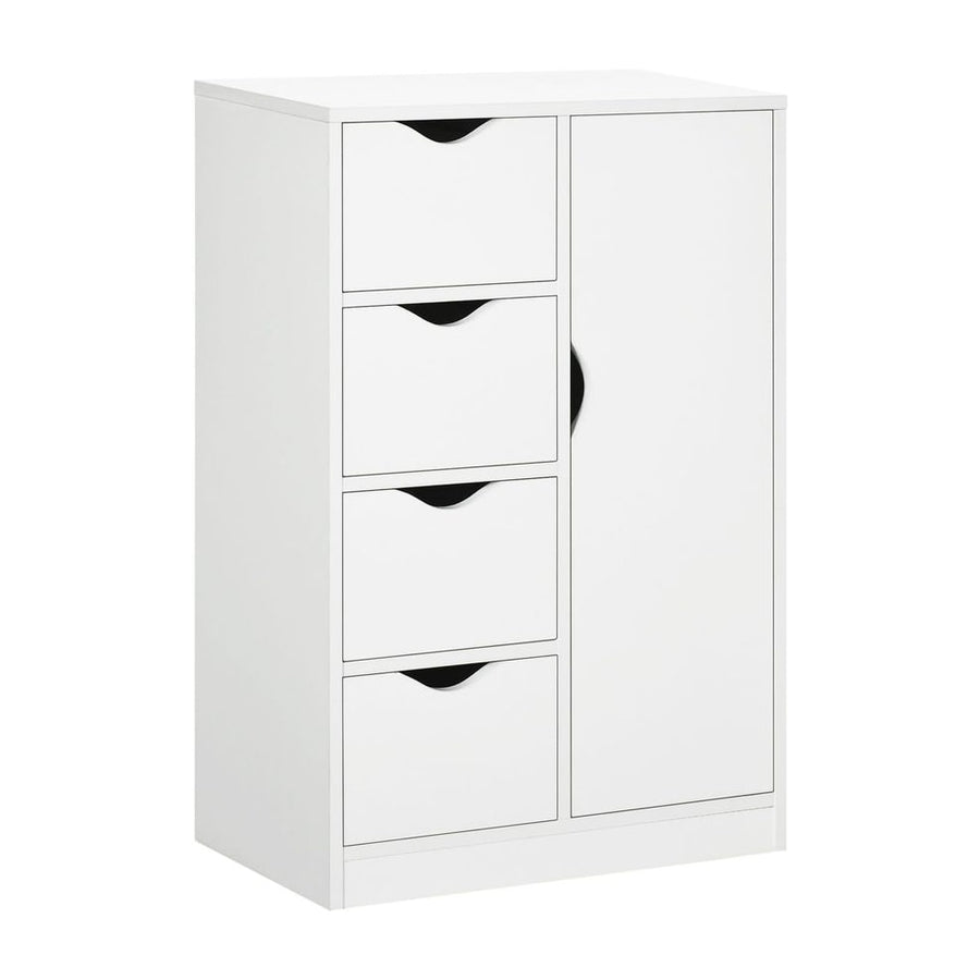 HOMCOM Bathroom Cabinet, Freestanding Storage Cabinet with 4 Drawers, Door Cupboard for Living Room, Kitchen, Bedroom, White