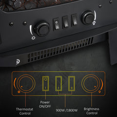 HOMCOM 900W/1800W Freestanding Electric Fireplace Room Heater w/ Adjustable Artificial Flame 3-Sided Tempered Glass Panels Safe Home Warmth Retro Faux Fire