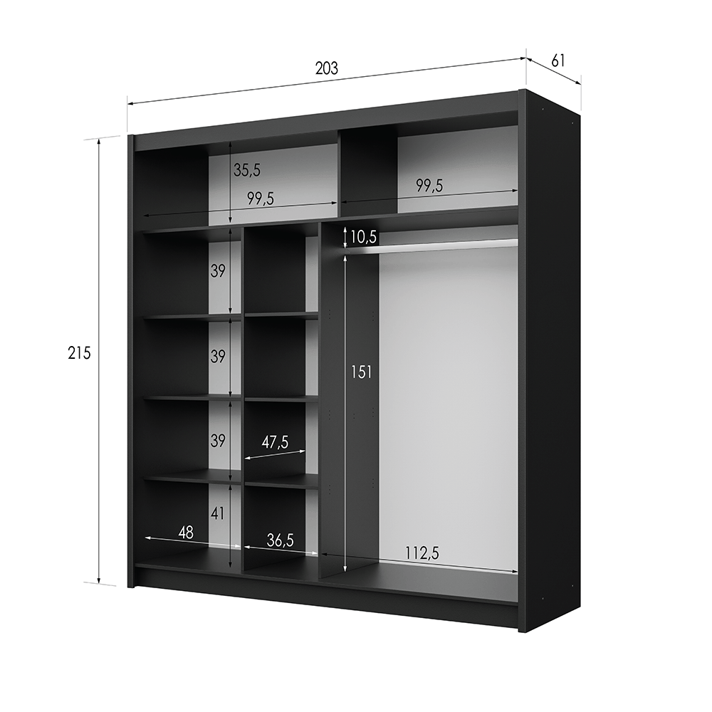 Black Mirrored Sliding Door Wardrobe 203cm – MAYFAIR