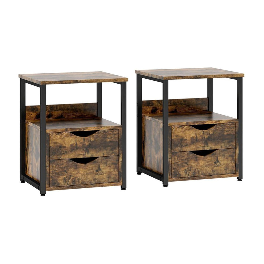 HOMCOM Industrial Side Table Set of 2, Sofa Table with Drawer, Bedside Cabinet with Storage Shelf, Slim Nightstand for Living