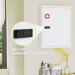 HOMCOM Wall Mount Medicine Cabinet, Bathroom Cabinet with Combination Lock, Door and Storage Shelves, White