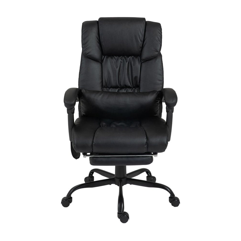 Vinsetto 6-Point Massage Office Chair, a black PU leather desk chair with a headrest and footrest