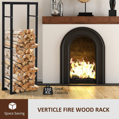 HOMCOM Metal Firewood Log Holder Tall Firewood Rack Indoor Outdoor Fireplace Wood Storage Shelf with Side Rails