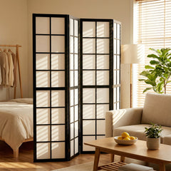HOMCOM 4 Panel Folding Room Divider, Freestanding Room Separator, Indoor Privacy Screen for Living Room, Bedroom, Black