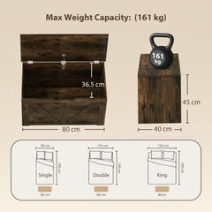 HOMCOM 100L Home Storage Box, with Safety Hinge - Rustic Brown Wood-Effect