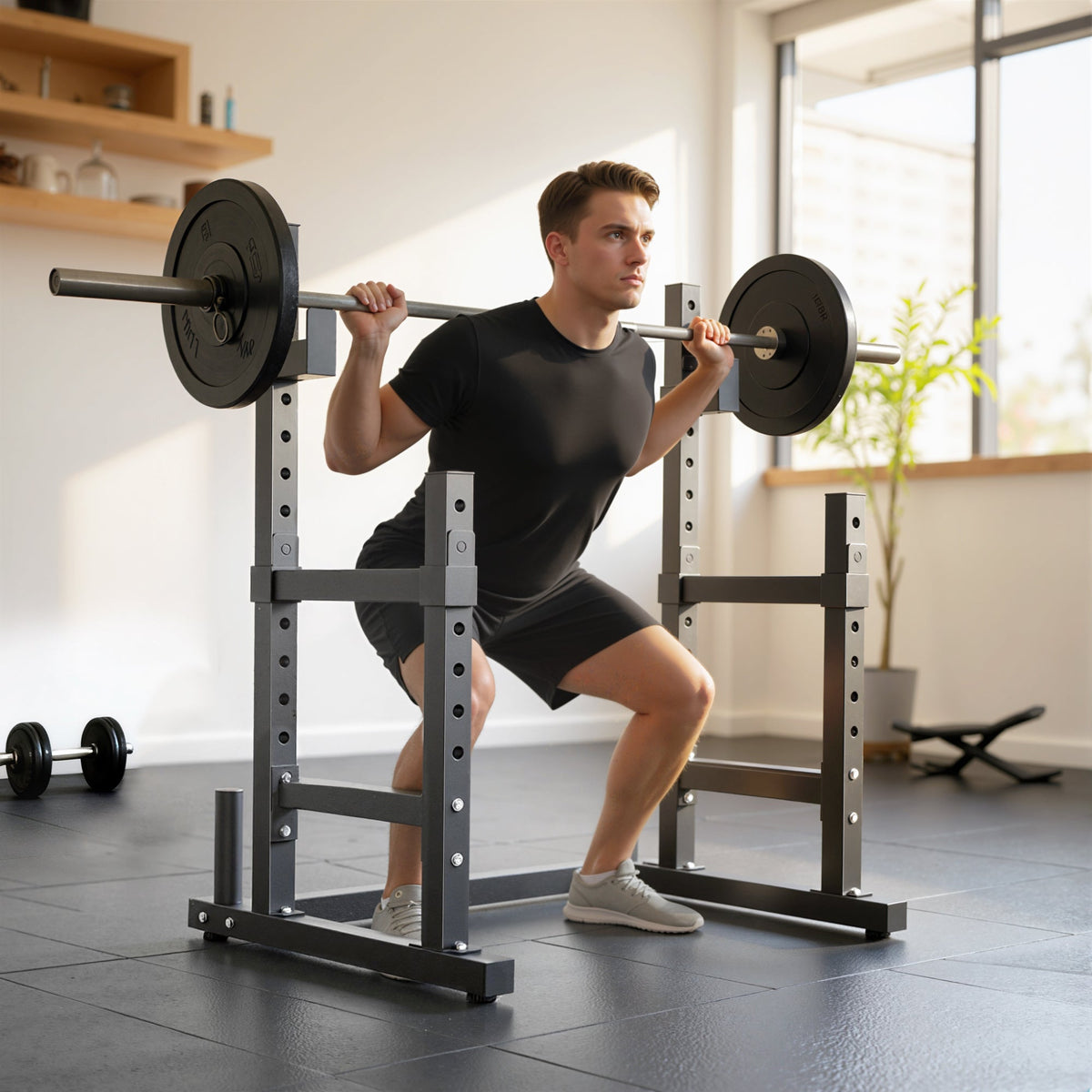 SPORTNOW Adjustable Squat Rack with Plate Holders