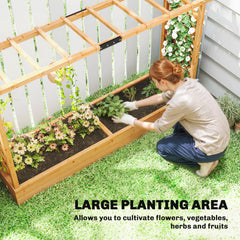 Outsunny Raised Planter with Trellis, Wooden Raised Bed for Garden with Hanging Roof and Drainage Holes, Outdoor Planter Box