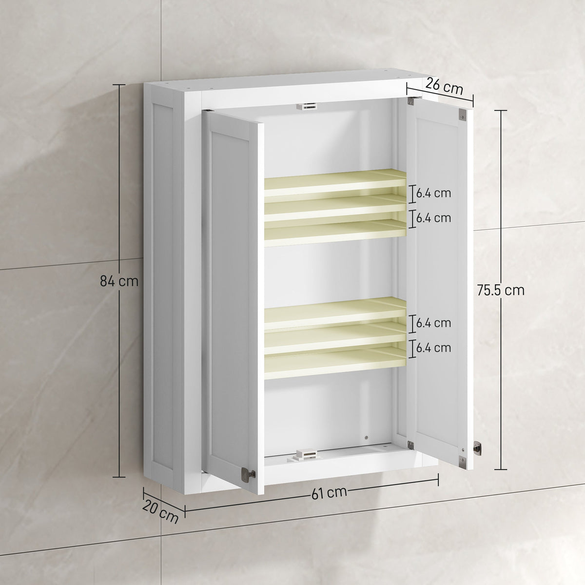 HOMCOM Bathroom Wall Cabinet with Adjustable Shelves - White - product image 3