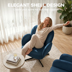 HOMCOM Swivel Accent Chair, Shell-Shaped Armchair with Spring Cushion, Metal Base, Dark Blue