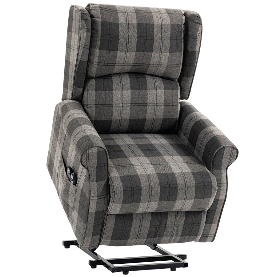 HOMCOM Power Lift Recliner Chair with Vibration Massage, Heat, Checked Lift Chair with Remote, Side Pockets, Grey