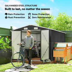 Outsunny 12 x 8 ft Garden Shed, Outdoor Storage Shed with 4 Vents and Lockable Double Doors, Dark Grey