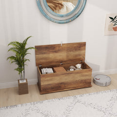 HOMCOM Storage Chest, Large 113L Blanket Box, Shoe Bench with Safety Hinged Lid, Storage Trunk, Bed End Bench for Bedroom, Hallway, Living room, Playroom, 100 x 40 x 40cm, Brown Wood Grain