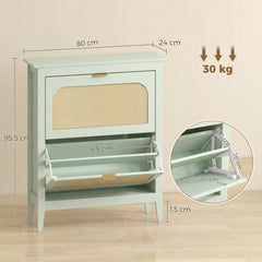 HOMCOM Narrow Shoe Cabinet, Boho Slim Shoe Storage Cabinet with 2 Flip Drawers, Holds 14 Pairs, Light Green