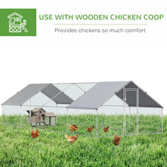 PawHut Chicken Run Galvanised Walk-in Chicken Coop Hen Poultry House Cage Rabbit Hutch with Water-Resist Cover, 3 x 8 x 2m
