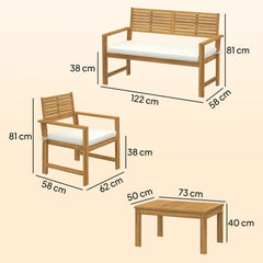 Outsunny 4 Seater Wooden Garden Furniture Set with Loveseat, Armchairs, Table, Acacia Wood Garden Sofa Set, Cream White