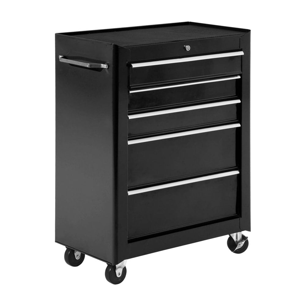 HOMCOM 5-Drawer Tool Box on Wheels, Lockable Tool Storage Cabinet with EVA Pat, Black