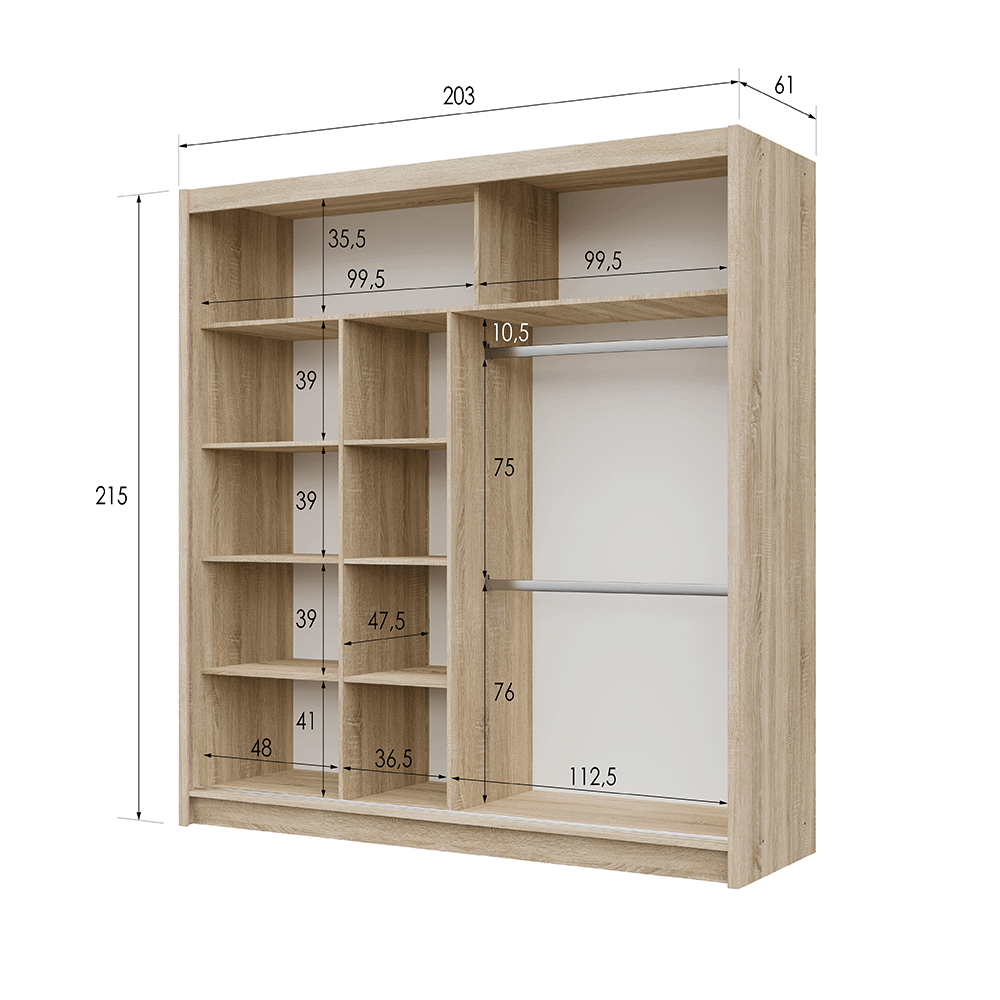 Oak Sonoma + Lava Mirrored Sliding Door Wardrobe 203cm – GRAYSON