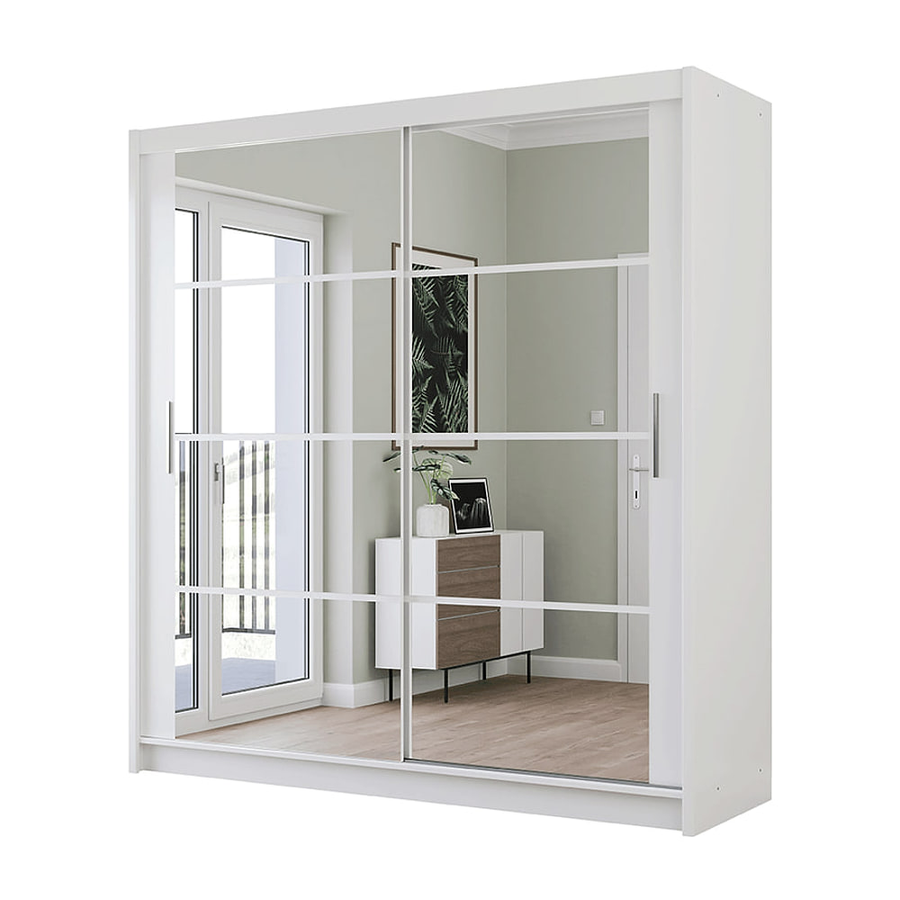 White Mirrored Sliding Door Wardrobe 203cm – NORWICH