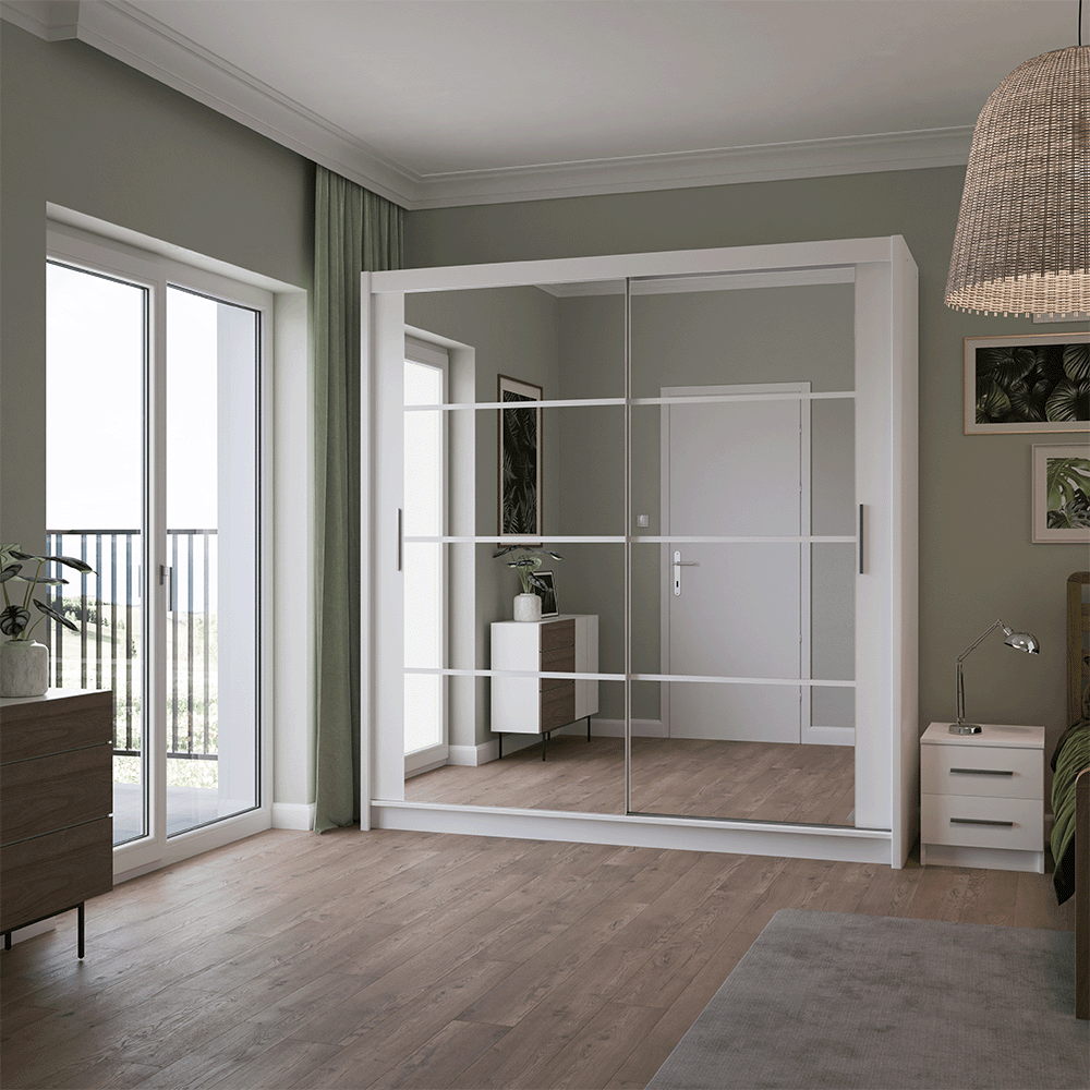 White Mirrored Sliding Door Wardrobe 203cm – NORWICH - product image 2