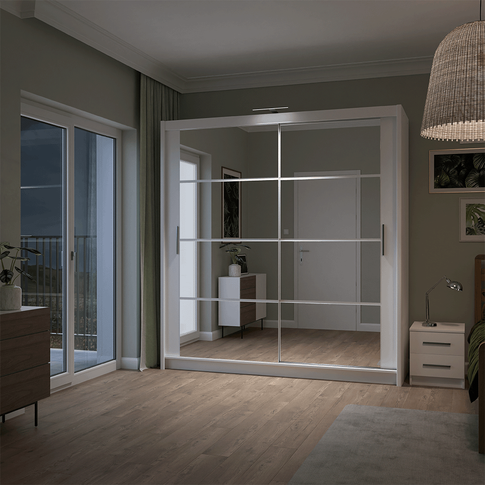 White Mirrored Sliding Door Wardrobe 203cm – NORWICH - product image 3