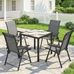 Outsunny 5 Pieces Outdoor Dining Set, Garden Dining Set for 4 with Square Table and Folding Chairs, Grey