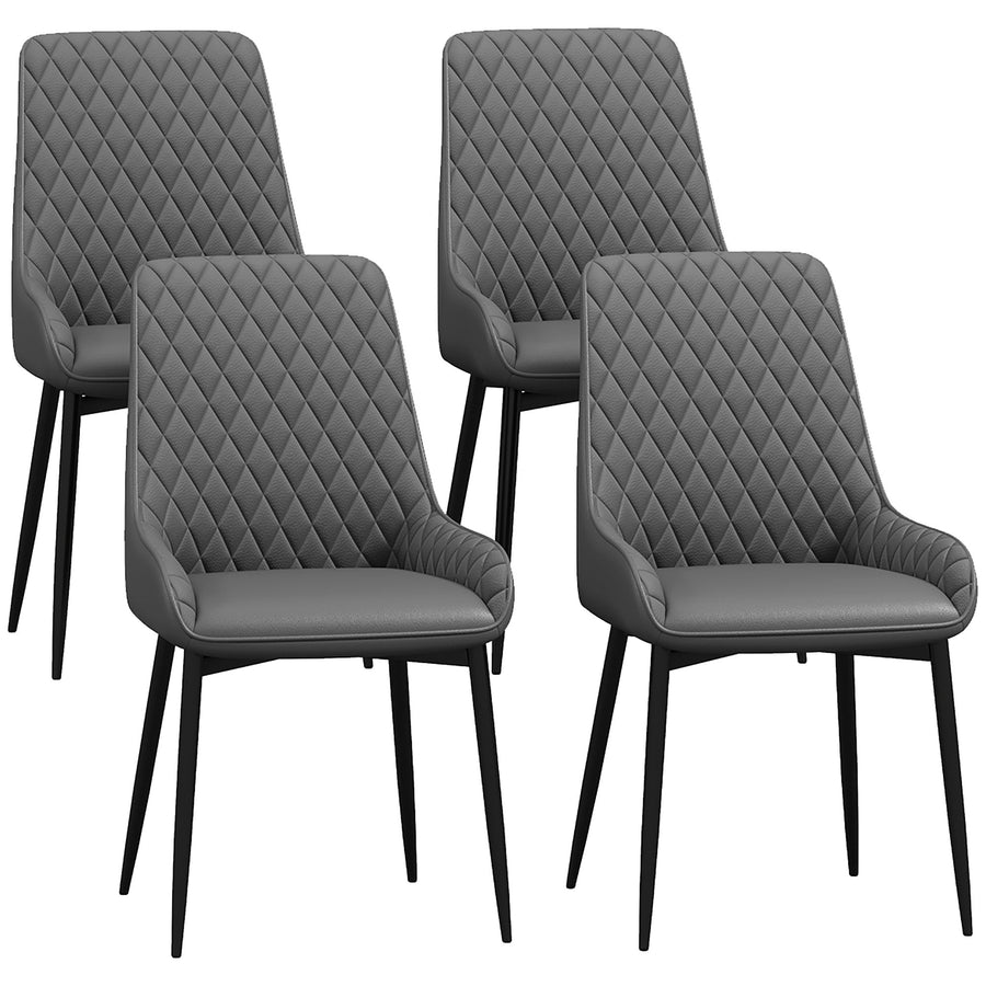 HOMCOM Set of 4 Quilted PU Leather Dining Chairs with Metal Frame 4 Legs Foot Caps Home Seating Modern Stylish Executive