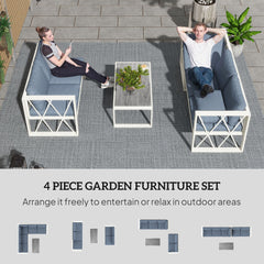 Outsunny Four-Piece L Shaped Garden Furniture Set with 5-Level Adjustable Lounger - Grey